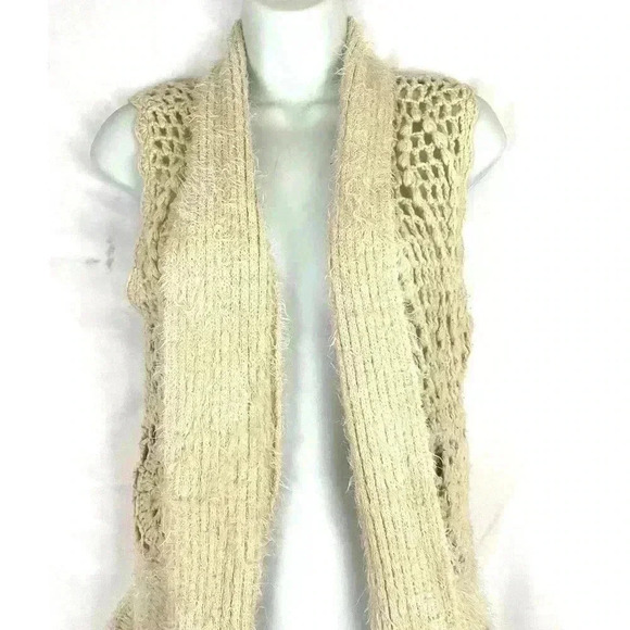 Tan Open Fuzzy Cardigan Top SMALL Women's Crochet Metric - Picture 3 of 10